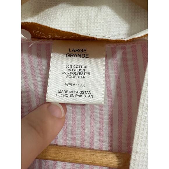 Signature by Stan Herman Women's Robe Large Pink PinStripes Monogram Vintage - Picture 5 of 5